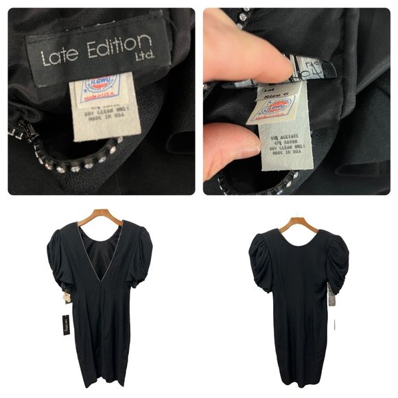 VTG Late Editions Womens Black Big Puffy Short Sleeve Dress Size 6 Rhinestones - Picture 2 of 4